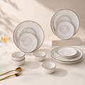 Brown Spiral Ceramic Dinner Set 12 Piece for Family of 4 Plates and Bowls