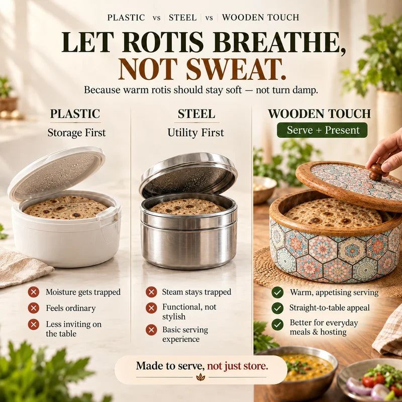 Medina Mango Wood Roti Casserole with Lid | 1600ML