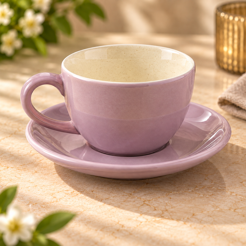 Solid Lavender Ceramic Cappuccino Cup & Saucer Set of 4