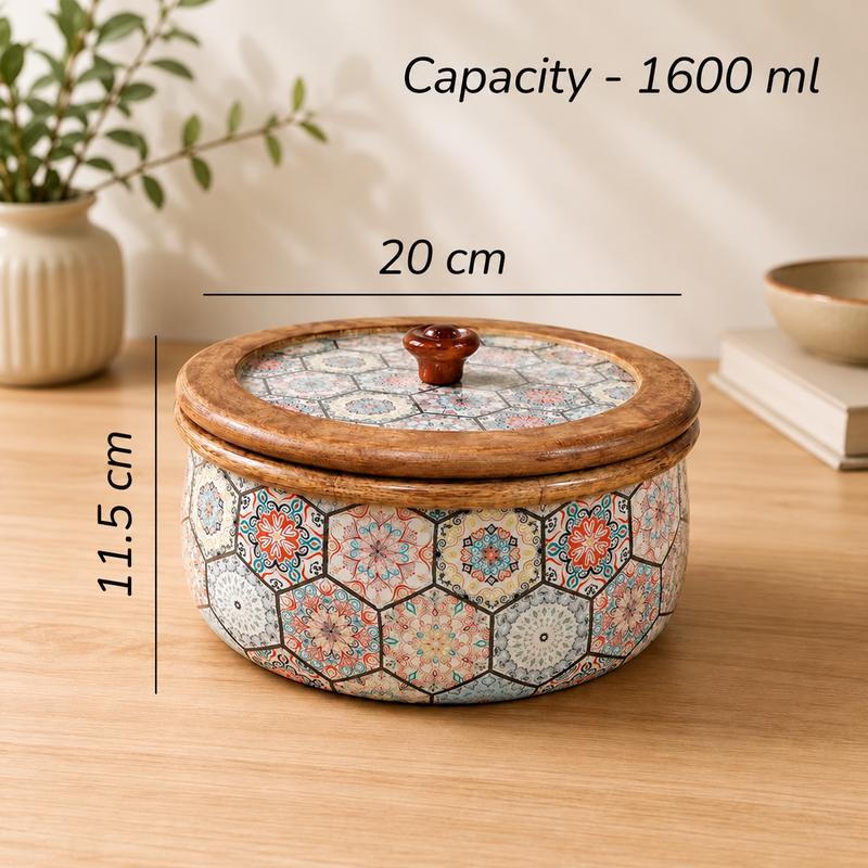 Floriva Mango Wood Roti Casserole with Flat Lid | 1600ML
