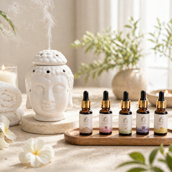 Electric Buddha Ceramic Aroma Diffuser & 5 Essential Aroma Oils Set