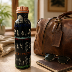 Warli Art Copper Water Bottle | Handcrafted Tribal Design | 900ml