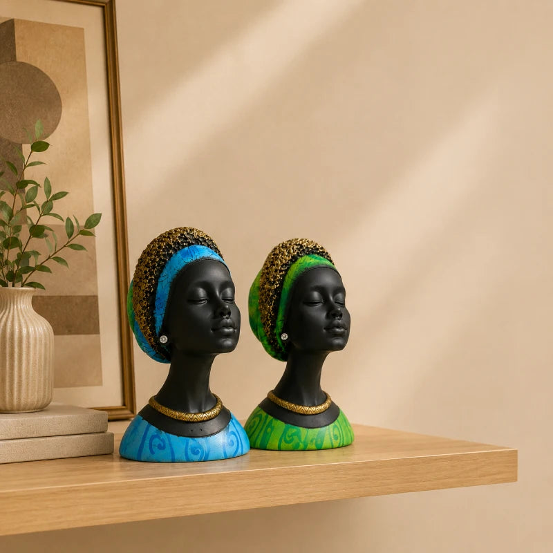 Regal Noir & Gold Sculptural Bust Duo