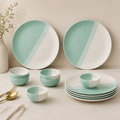 TT Green Matte Ceramic Dinner 6 Full Dinner Plates, 6 Vegetable Bowls Set of 12pcs