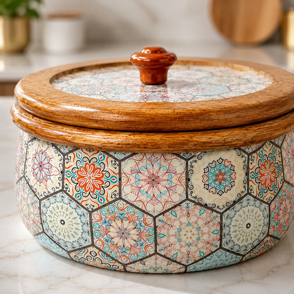 Floriva Mango Wood Roti Casserole with Flat Lid | 1800ML