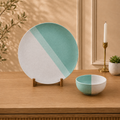 Tritone Green Matte Ceramic Dinner Plate with Serving Bowl