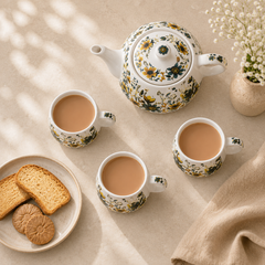 Botanical Meadow Ceramic Tea Set – 1000ML Teapot & 6 Cups