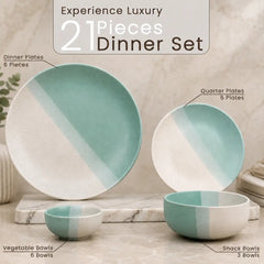 TT Green Matte 21-Piece Ceramic Dinner Set For 6