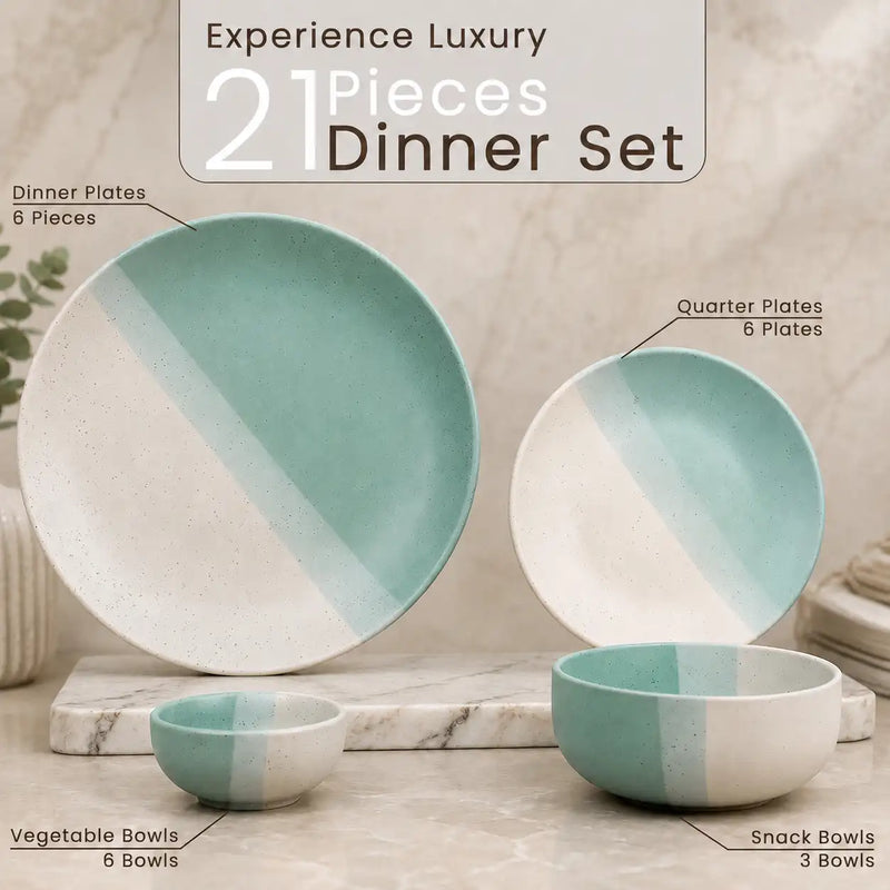 TT Green Matte 21-Piece Ceramic Dinner Set For 6