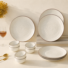 Spiral White Marble Ceramic Dinner Set 12 Piece for Family of 6