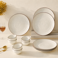 Spiral White Marble Ceramic Dinner Set 12 Piece for Family of 6