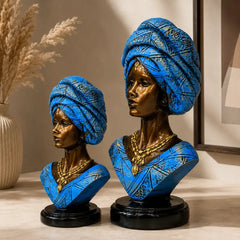 Majestic Bronze & Blue Sculptural Bust Pair (Set of 2)