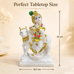 Krishna Idol: Premium White & Gold Spiritual Decor
