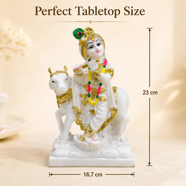 Krishna Idol: Premium White & Gold Spiritual Decor