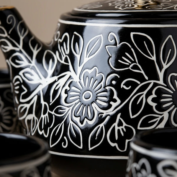 Black Artvine Ceramic Tea Set with Kettle & 6 Cups
