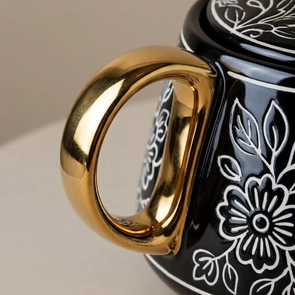 Black Artvine Ceramic Tea Set with Kettle & 6 Cups