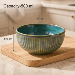 Glam Green Ceramic Bowl Set with Stand (4 Pcs)