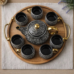 Black Artvine Ceramic Tea Set with Kettle & 6 Cups