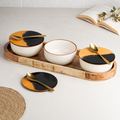 White Marble Ceramic Bowl Serving Set 3 Bowls, 1 Tray, 3 Spoon and 3 Coaster