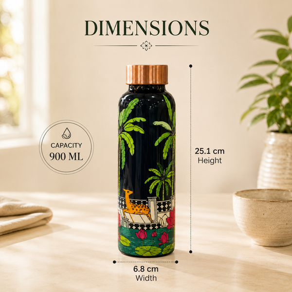 Palm Grove Copper Water Bottle | Pichwai Art Design | 900ml