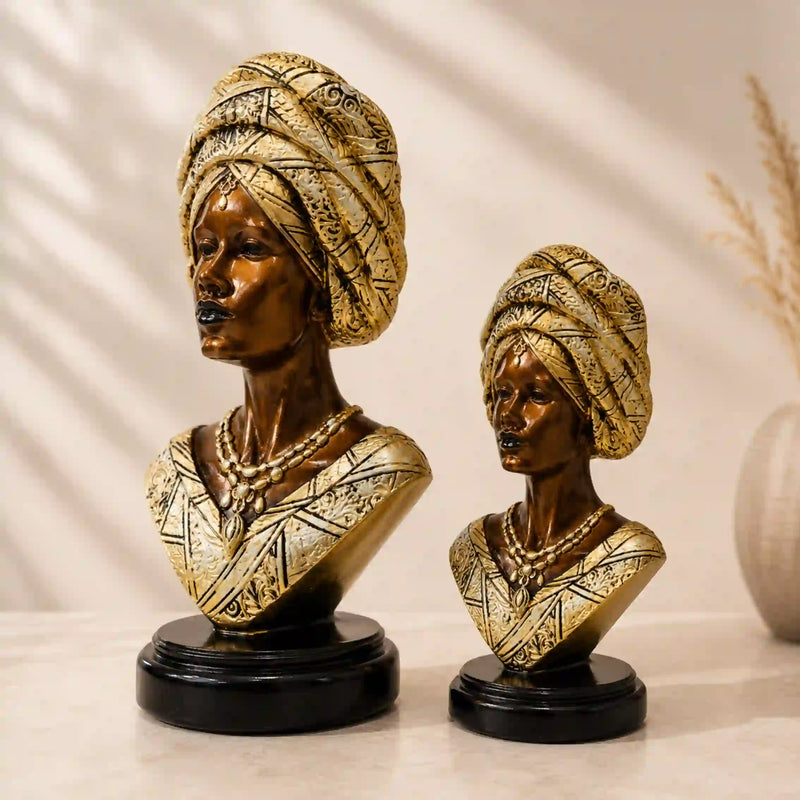 Majestic Gold & Bronze Sculptural Bust Pair (Set of 2)