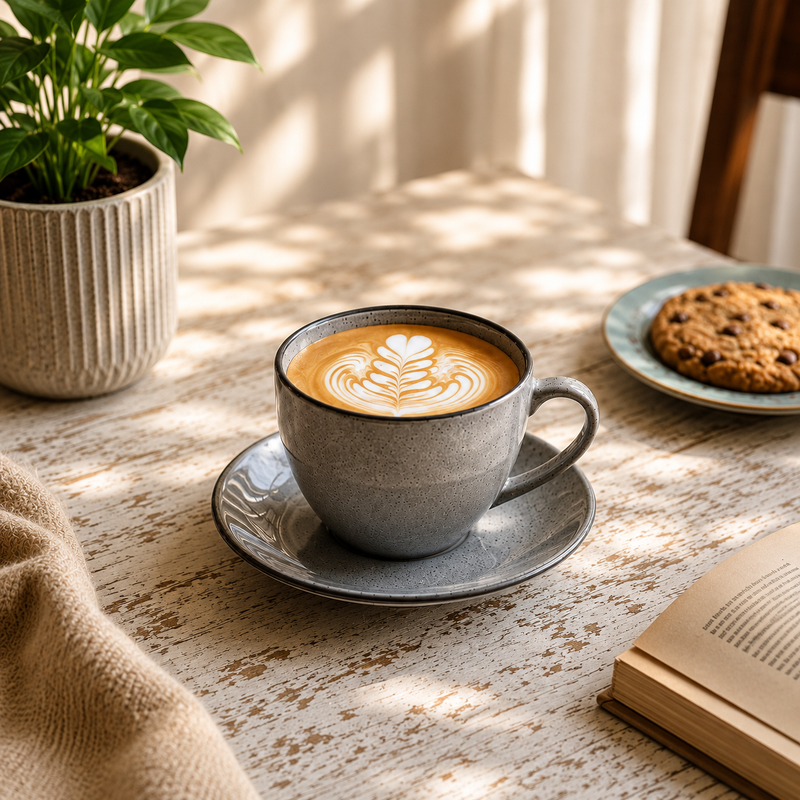 Grey Marble Cappuccino Cup Saucer Set Of 2