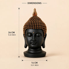 Serenity Buddha Head Sculpture – Matte Black & Copper