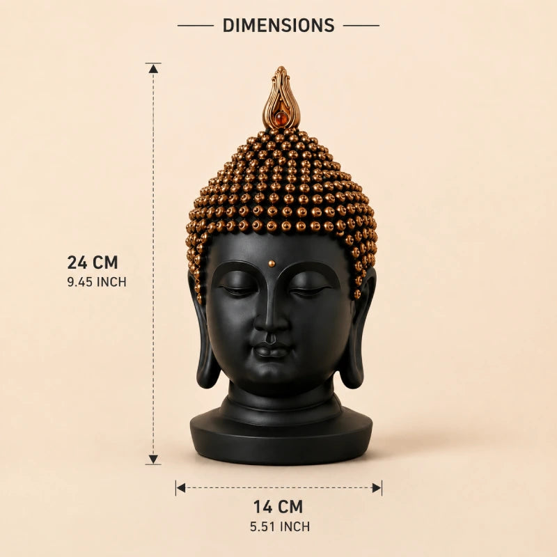 Serenity Buddha Head Sculpture – Matte Black & Copper
