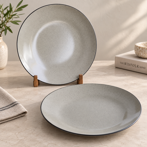 Glossy Grey Marble Ceramic Dinner Plates Set of 2