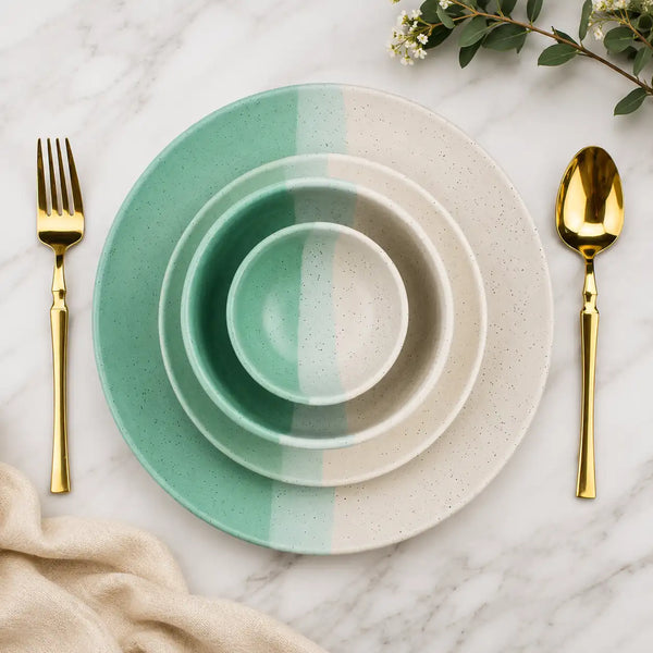 TT Green Matte 21-Piece Ceramic Dinner Set For 6