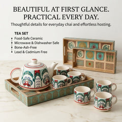 Handcrafted Ceramic Tea Set with Serving Trays – 10 Piece