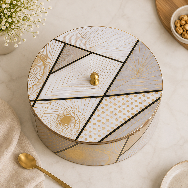 Geometric Elegance Wooden Casserole with Lid - 1800 ml