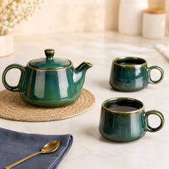 Green Glaze Ceramic Tea Set | Kettle & 2 Cups (400ml)