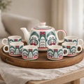 Peagal Ceramic Tea Set With 6 Cups and Kettle