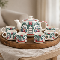 Peagal Ceramic Tea Set With 6 Cups and Kettle
