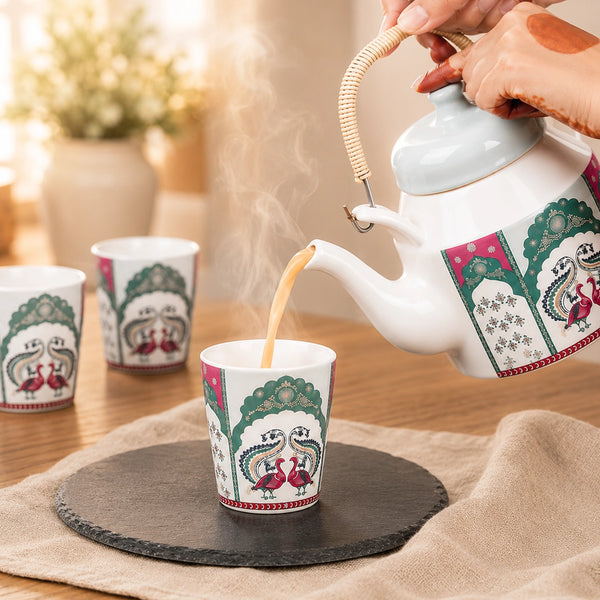 Peagal Glass Ceramic Tea Set with Kettle (6 Cups & 1 Kettle)