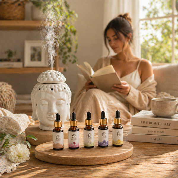 Electric Buddha Ceramic Aroma Diffuser & 5 Essential Aroma Oils Set