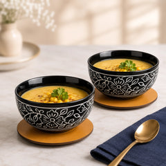 Black Artvine Ceramic Snack Bowl Set of 2 – 500ML with Lid