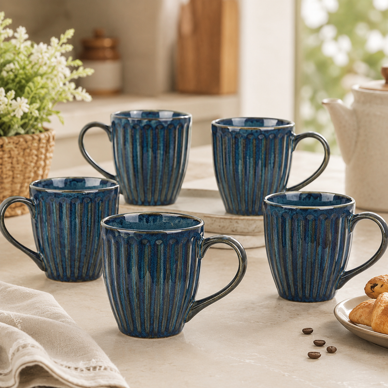 Glam Blue Studio Ceramic Coffee Mugs Set of 6