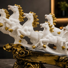 Majestic White & Gold Galloping 7 Horse Sculpture