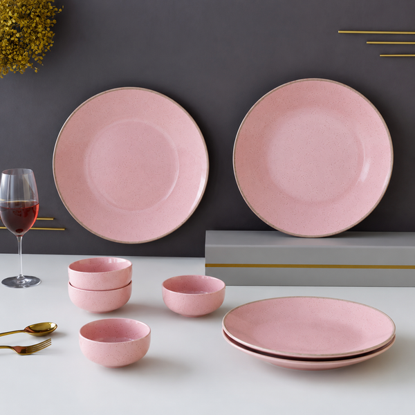 Pink Marble Ceramic Dinner Set - 8 pieces