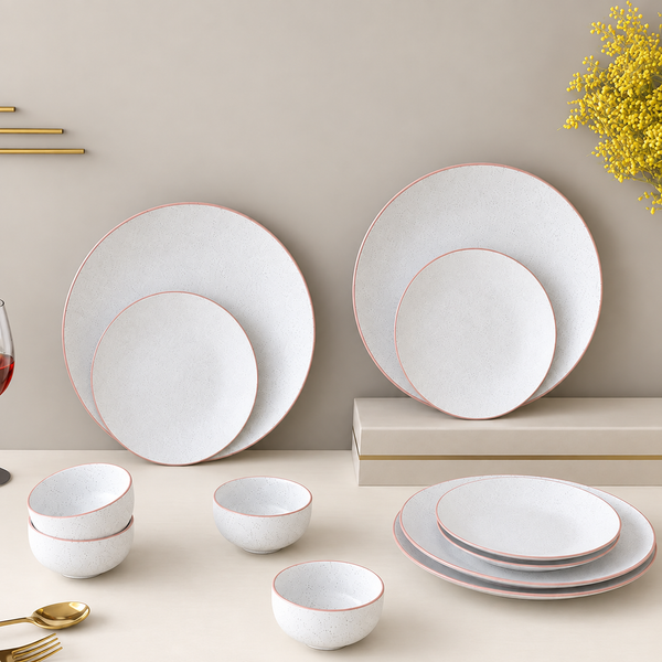 White Matte Ceramic Dinner Set 12 Piece for Family of 4