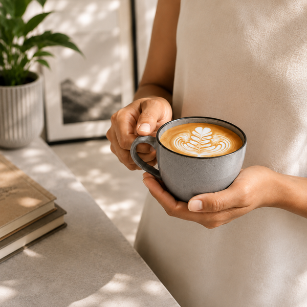 Grey Marble Cappuccino Cup Saucer Set Of 2