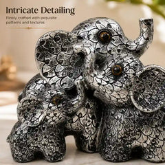 Elegant Antique Silver Elephant Family: Symbol of Unity & Prosperity