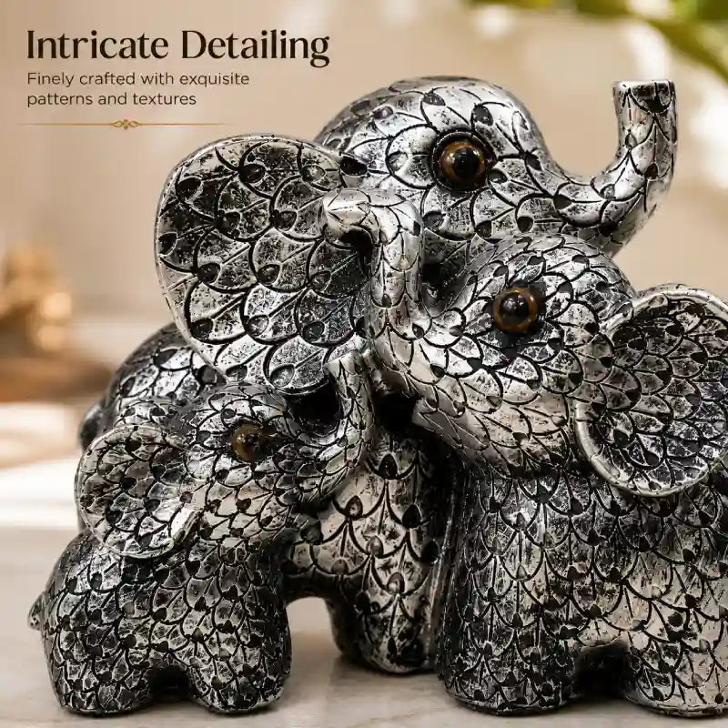 Elegant Antique Silver Elephant Family: Symbol of Unity & Prosperity