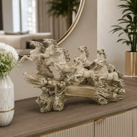 Victorious Galloping 7 Horse Sculpture | Ivory & Champagne Gold