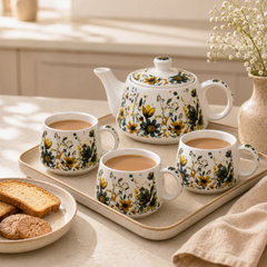 Botanical Meadow Ceramic Tea Set – 1000ML Teapot & 6 Cups