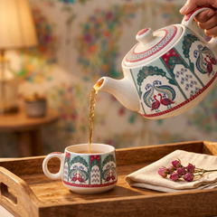 Peagal Ceramic Tea Set With 6 Cups and Kettle