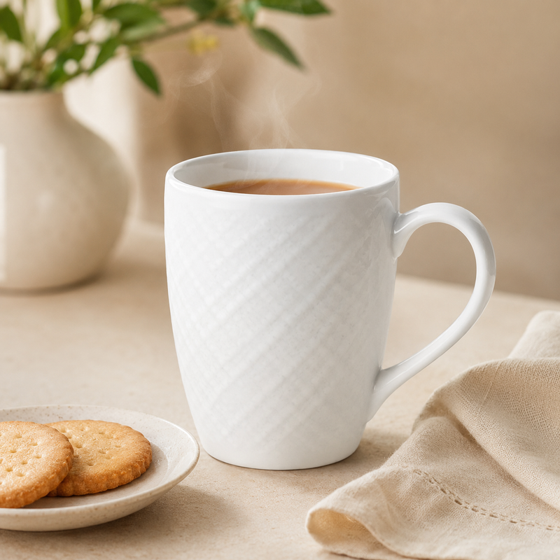 White Check Ceramic Coffee Mugs Set of 6