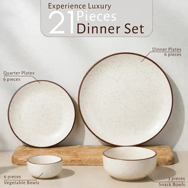 Dinner Sets Cream Ceramic 21 Piece Plates Set for Six